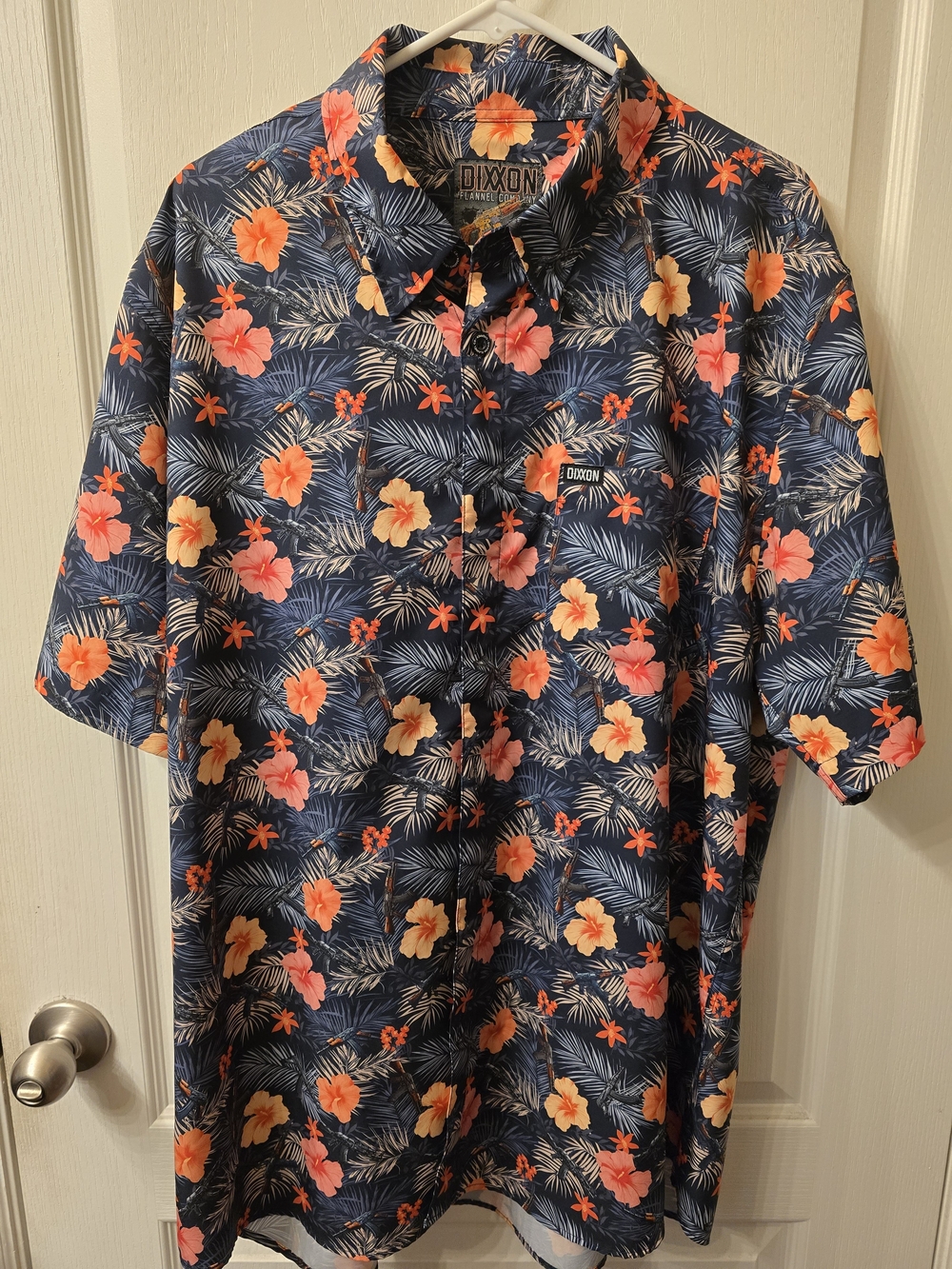 DIXXON Chopper Short-Sleeve Floral Button-Down Shirt with Coral and Peach Blooms